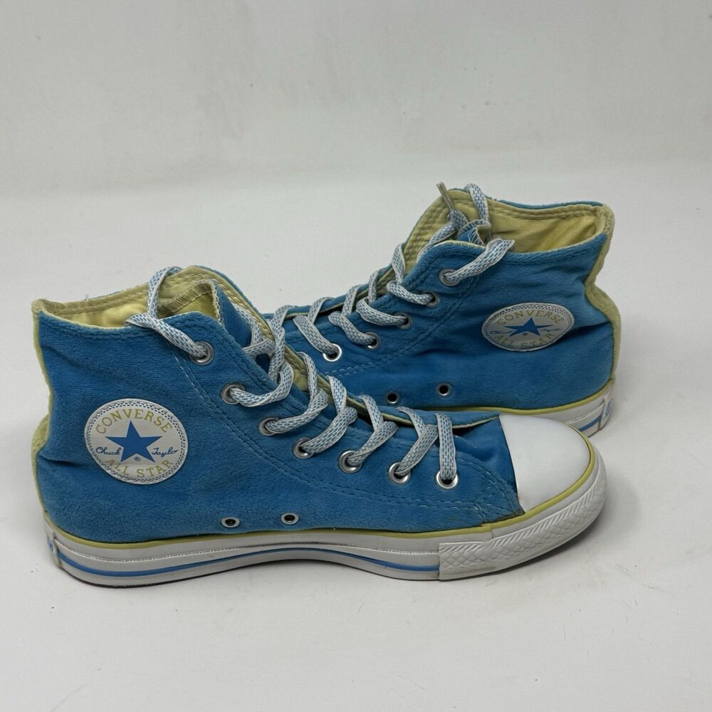 Converse All Star Chuck Taylor Shoes Womens 8 Turquoise Yellow Velour High Top